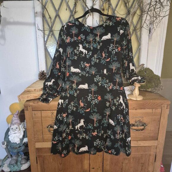 🍄50% Long Sleeve Black Midi Dress Unicorn - Picture 3 of 13